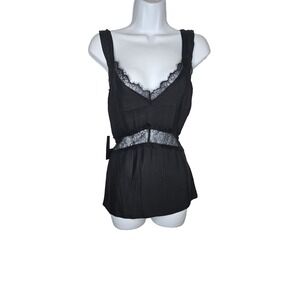 Sleeping With Jacques Osiris Silk Cami Top Black Lace Pleated Size‎ 1 NWT